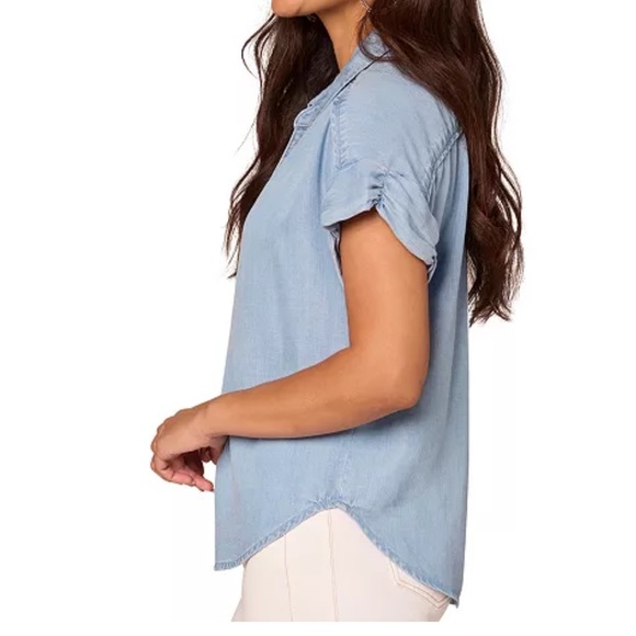 Democracy Blue Lyocell Ruched Sleeve Blouse Top - Picture 4 of 5